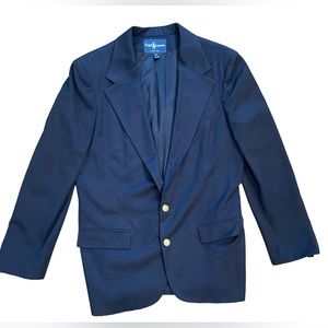 Vintage Ralph Lauren Gold Buttons Navy Wool Blazer Size 14 USA Equestrian Preppy